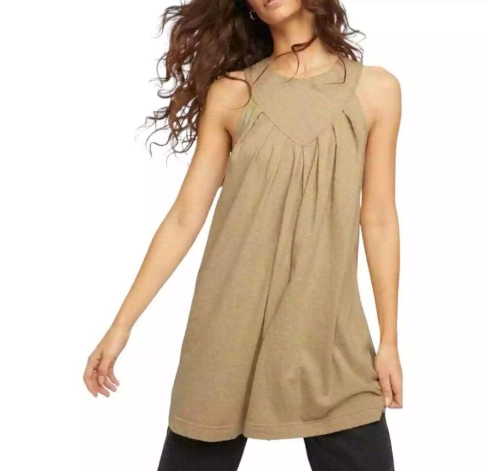 FREE PEOPLE Beach Womens XS Beat the Heat Tunic Top NWT Sleeveless Beige Tan